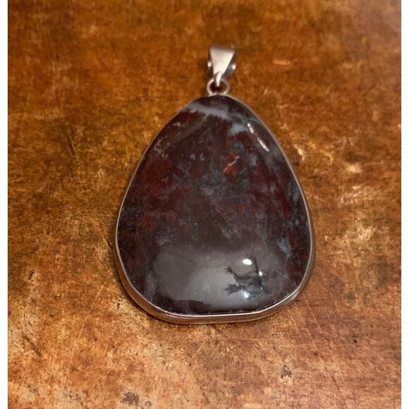 Silver Tone and Jasper Pendant - Picture 1 of 5